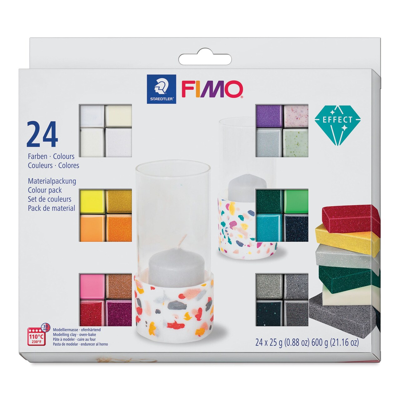 Staedtler Fimo Glitter Effect Polymer Clay - Assorted Colors, Set of 24